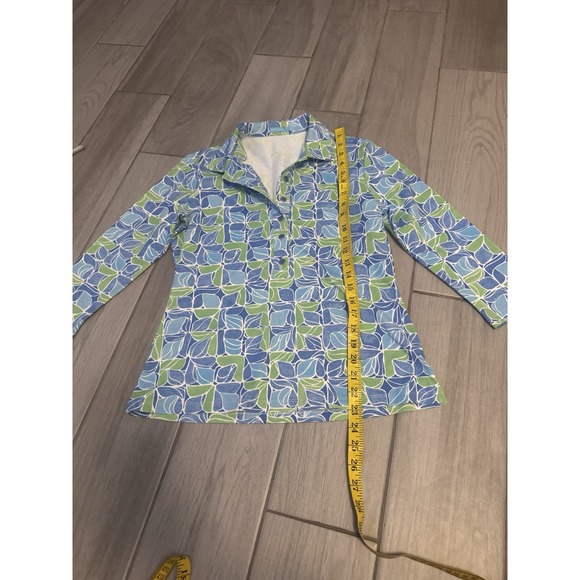 J McLaughlin Shirt Womens Small Blue White Floral Court Polo Soft Cotton Stretch - Picture 5 of 11